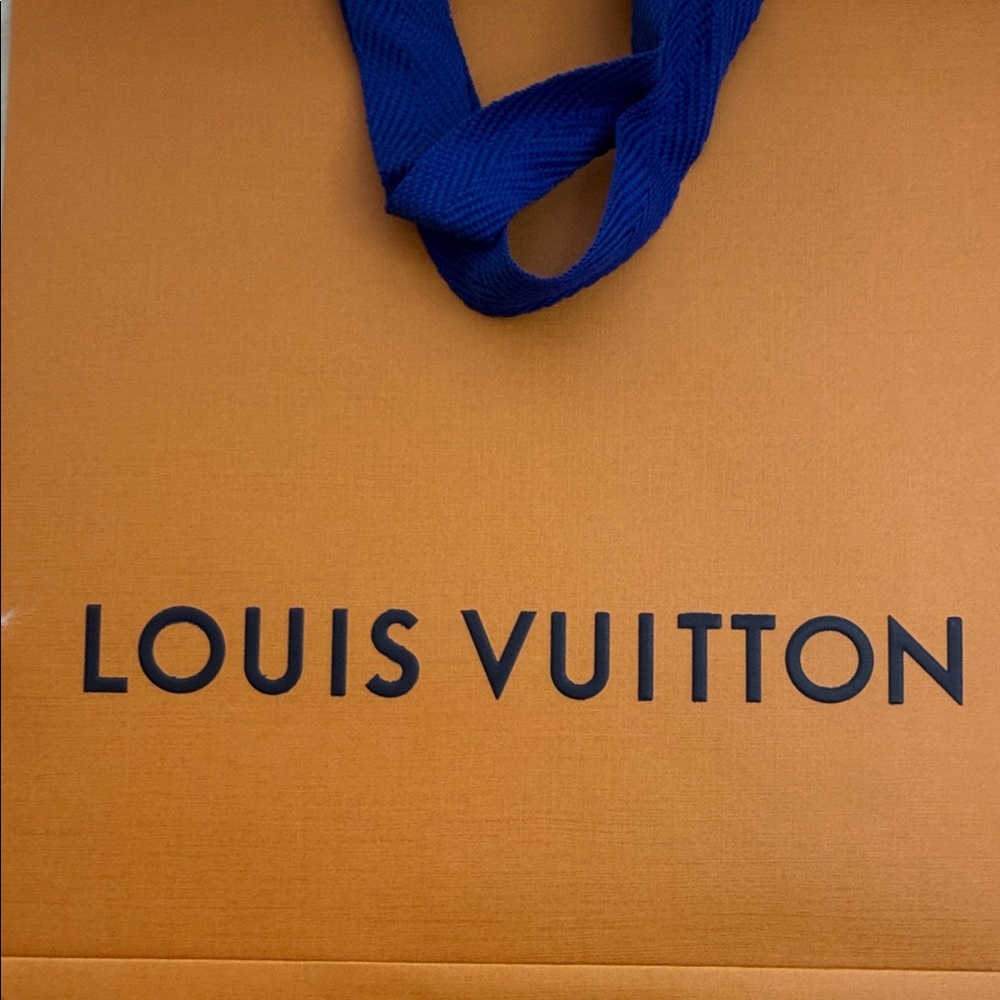 Louis Vuitton Orange Shopping Bag with Blue Handles - Picture 3 of 13